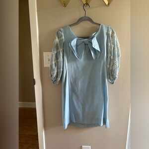 Light Blue Dress with Bow and Embellished Sleeves